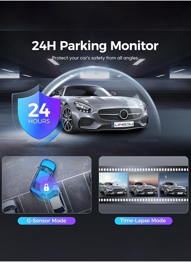 لينجدو D600 4K Car Dash Cam الأمامية والخلفية 170 درجة زاوية عرض واسعة مدمجة في 5GHz WiFi GPS التحكم الصوتي ، تسجيل حلقة G-Sensor ، مراقبة مواقف السيارات على مدار الساعة ، بطاقة SD 64 جيجا بايت متضمنة  - Image 5