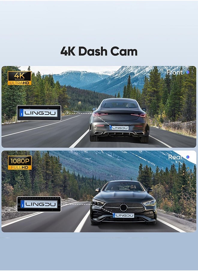D600 4K Car Dash Cam Front and Rear 170 Degree Wide View Angle Built-in 5GHz WiFi GPS Voice Control, G-Sensor Loop Recording, 24H Parking Monitoring, 64GB SD Card Included