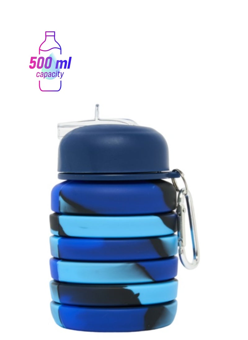 Prickly Pear Prickly Pear Blue Swirl Folding Silicone Water Bottle - Compact Silicone Bottle for Hydration on the Go  - Image 1