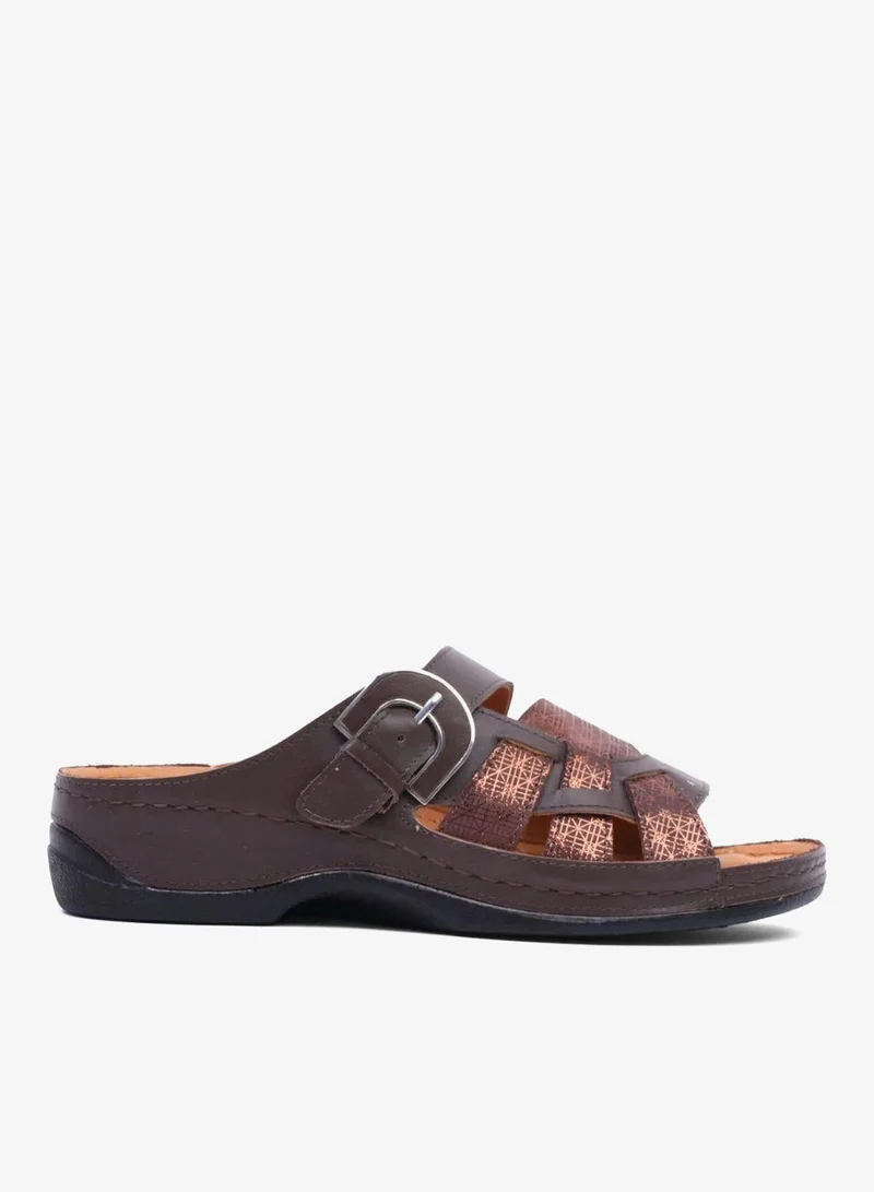 Comfort Plus Stylish and Comfortable Double Buckle Sandals Brown