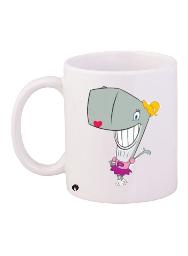 RYN Cartoon Printed Coffee Mug White/Green/Yellow 11ounce