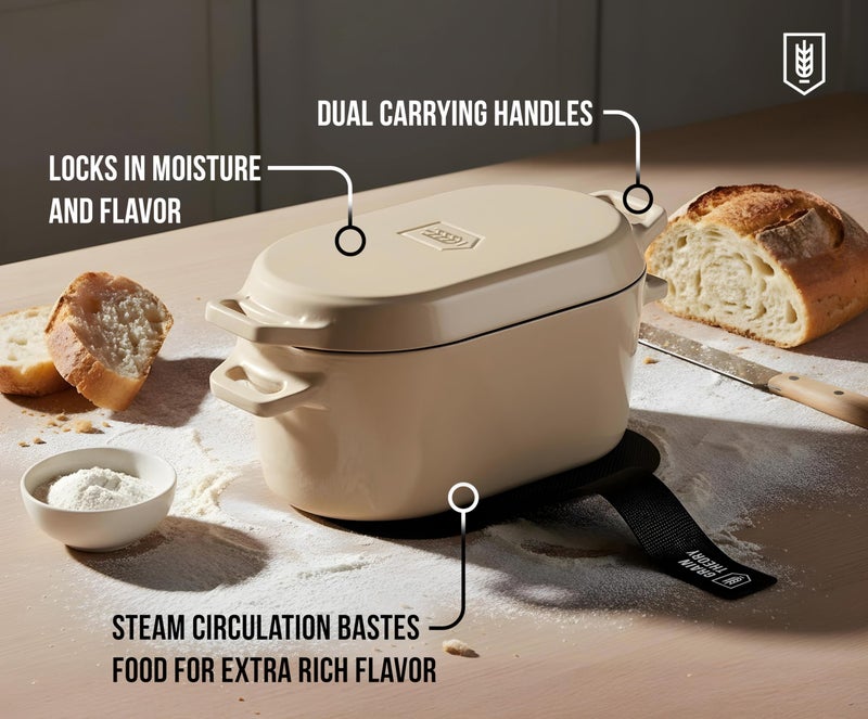 KooK Enameled Cast Iron Dutch Oven for Sourdough Bread Baking - 3.4 Qt Pot with Lid for Even Heat Distribution - Includes Silicon Bread Sling and Recipe Book for Home Bakers - Image 4