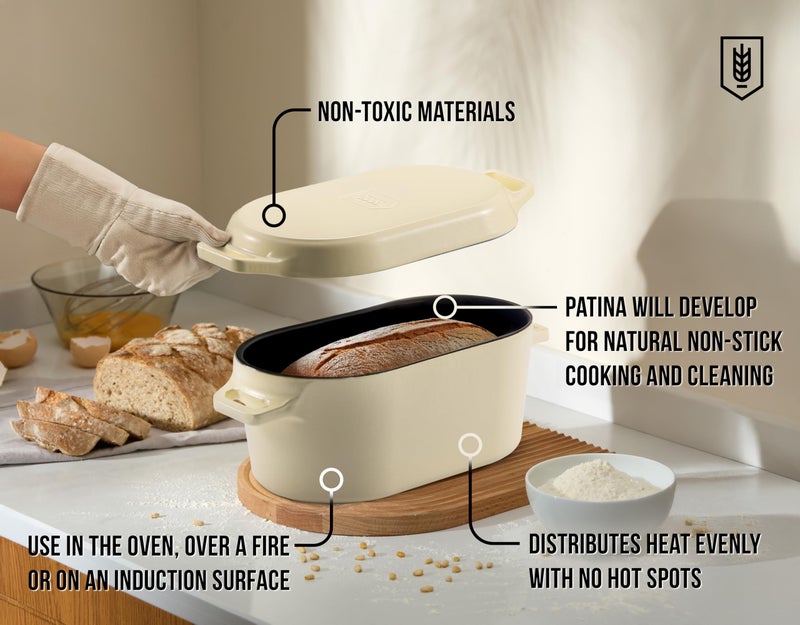 KooK Enameled Cast Iron Dutch Oven for Sourdough Bread Baking - 3.4 Qt Pot with Lid for Even Heat Distribution - Includes Silicon Bread Sling and Recipe Book for Home Bakers - Image 3