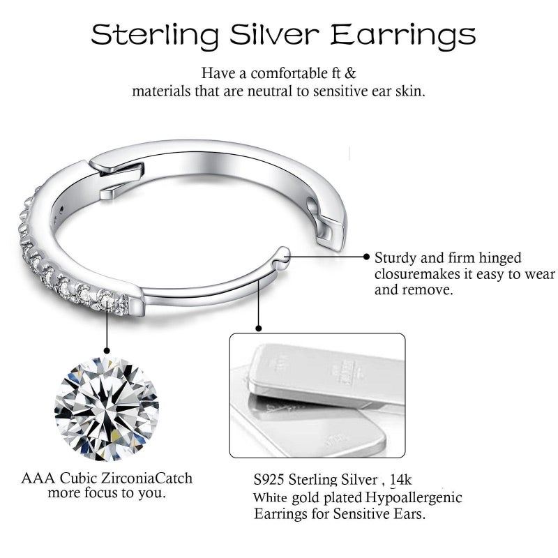 Earrings Sets: 6 Pairs Hypoallergenic 925 Silver Post Surgical Steel Flat Back - Lightweight 0.8mm Gauge Small Stud & Huggie Hoop Earrings for Sensitive Ears Multiple Piercings Daily Wear Parties Gift - Image 3