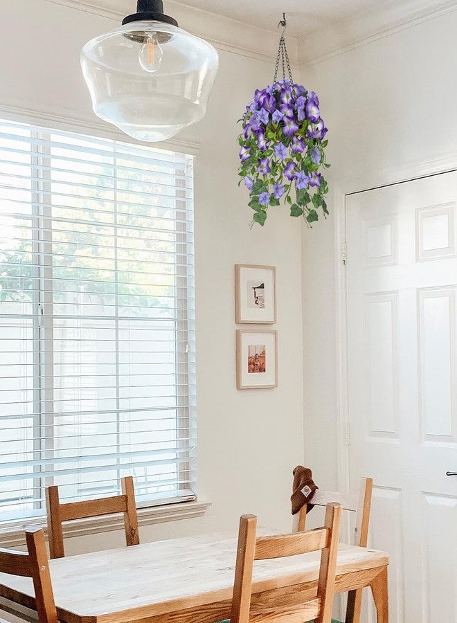 Briful Artificial Hanging Flowers for Outdoors, Fake Hanging Morning Glory Plants & Flowers with Basket Silk Flowers Hanging Decor for Front Porch Home Garden Balcony Room Decor(Blue Purple) - Image 3