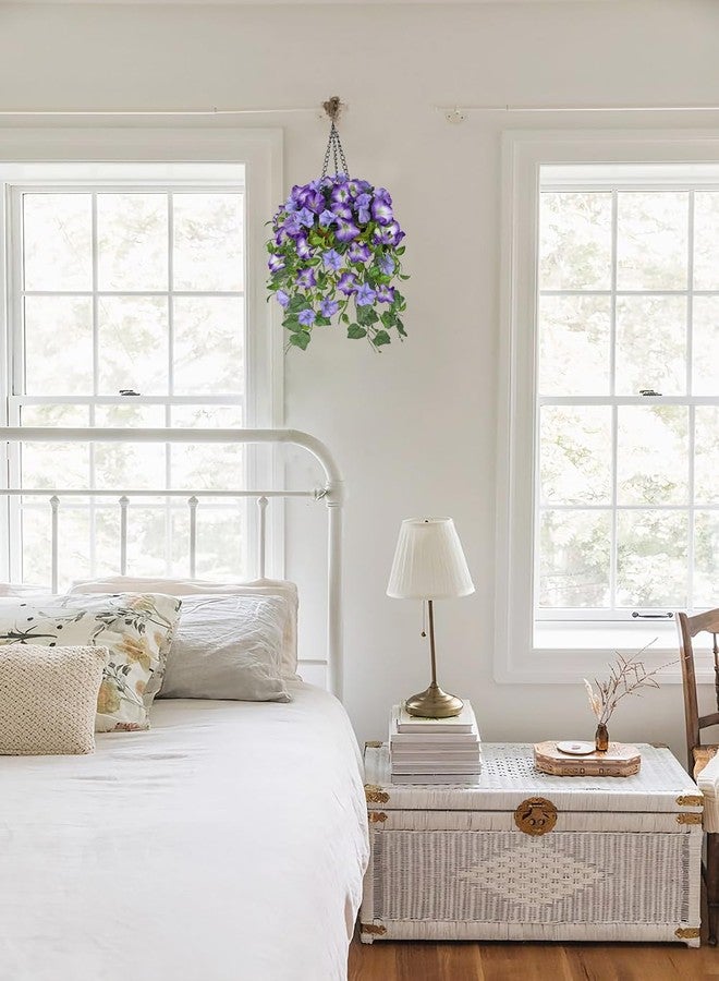 Briful Artificial Hanging Flowers for Outdoors, Fake Hanging Morning Glory Plants & Flowers with Basket Silk Flowers Hanging Decor for Front Porch Home Garden Balcony Room Decor(Blue Purple) - Image 4