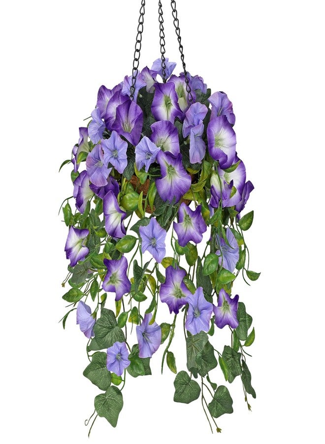 Briful Artificial Hanging Flowers for Outdoors, Fake Hanging Morning Glory Plants & Flowers with Basket Silk Flowers Hanging Decor for Front Porch Home Garden Balcony Room Decor(Blue Purple) - Image 1