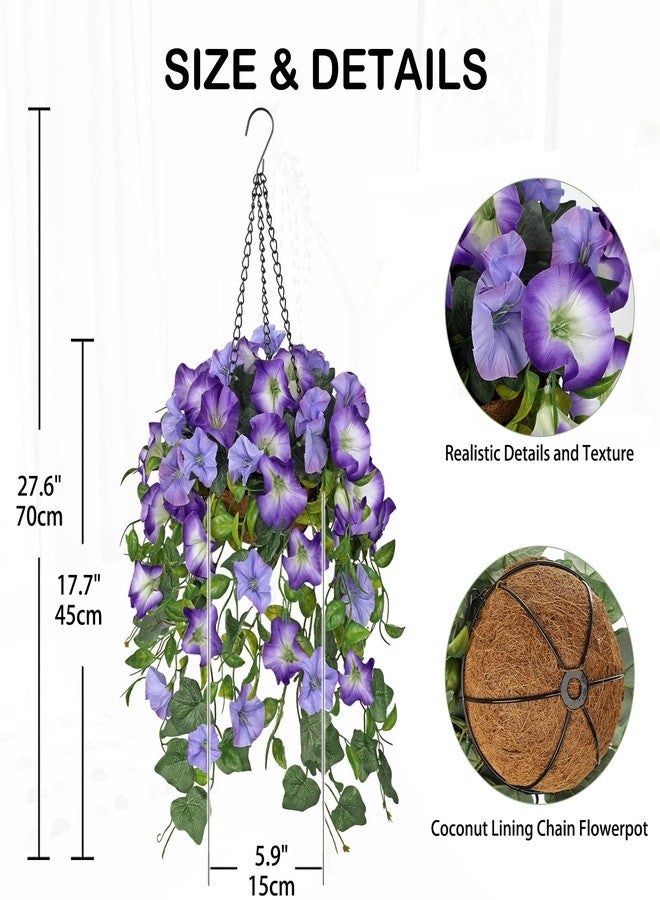 Briful Artificial Hanging Flowers for Outdoors, Fake Hanging Morning Glory Plants & Flowers with Basket Silk Flowers Hanging Decor for Front Porch Home Garden Balcony Room Decor(Blue Purple) - Image 2