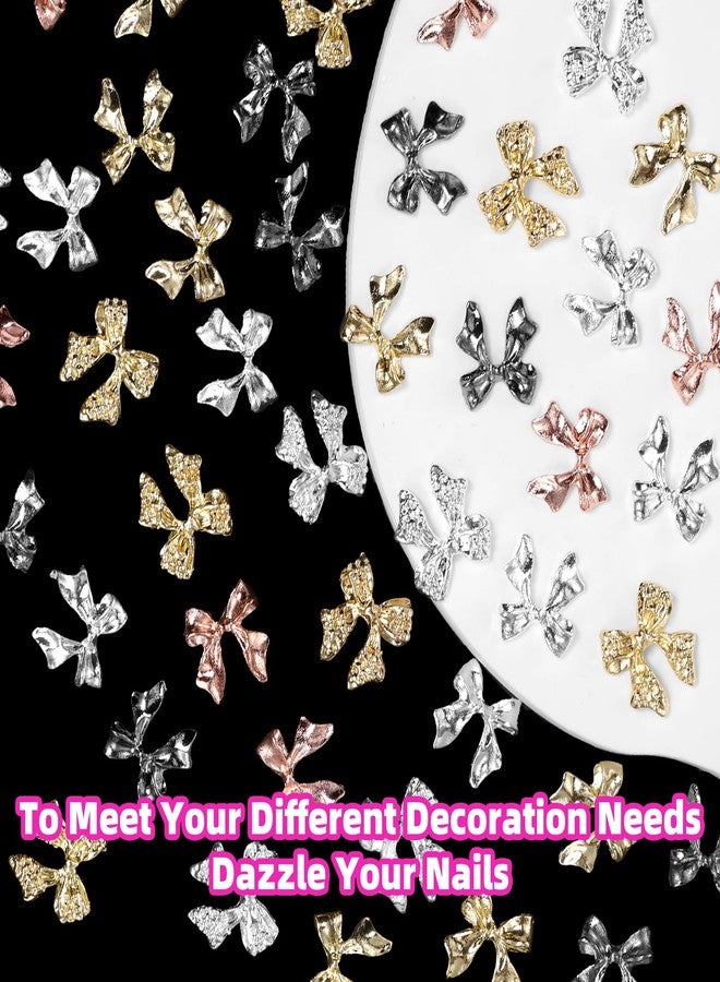 UOTEY 60 Pcs Metal Bow Nail Charms, Alloy Nail Bows 3D Golden Silver Gray Bowknots Charms for Nails, Luxury Shiny Bow Tie Nail Gems Charms for Acrylic Nails DIY Accessories - Image 5