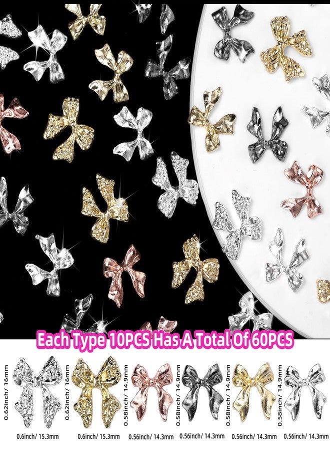 UOTEY 60 Pcs Metal Bow Nail Charms, Alloy Nail Bows 3D Golden Silver Gray Bowknots Charms for Nails, Luxury Shiny Bow Tie Nail Gems Charms for Acrylic Nails DIY Accessories - Image 2