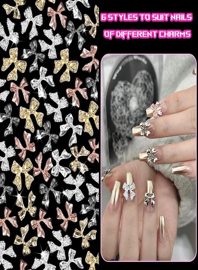 UOTEY 60 Pcs Metal Bow Nail Charms, Alloy Nail Bows 3D Golden Silver Gray Bowknots Charms for Nails, Luxury Shiny Bow Tie Nail Gems Charms for Acrylic Nails DIY Accessories - Image 4