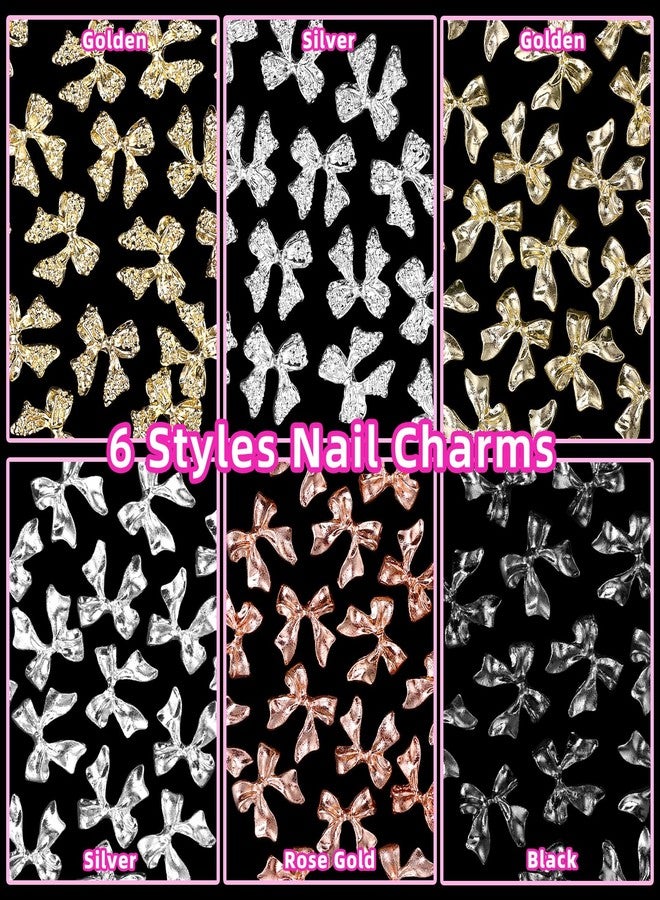 UOTEY 60 Pcs Metal Bow Nail Charms, Alloy Nail Bows 3D Golden Silver Gray Bowknots Charms for Nails, Luxury Shiny Bow Tie Nail Gems Charms for Acrylic Nails DIY Accessories - Image 3