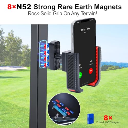 Haxmuti Magnetic Golf Cart Phone Holder, 8 N52 Strong Magnetic Base, Fits EZGO, Club Car, Yamaha, Golf Cart Phone Mount for iPhone, Samsung & Smartphones, Golf Cart Accessories for Men Women, Red - Image 2