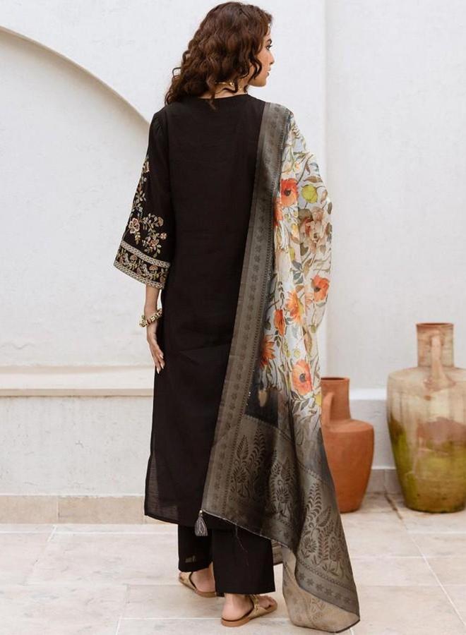 Ishin Black Embroidered Kurta with Pants and  Dupatta Set - Image 5