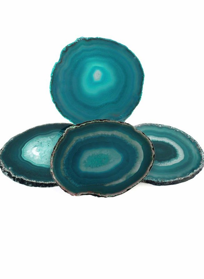 AMOYSTONE Teal Agate Coaster 3.5-4" Dyed Sliced Genuine Brazilian Aqua Agate Drink Coasters with Rubber Bumper Set of 4 - Image 2