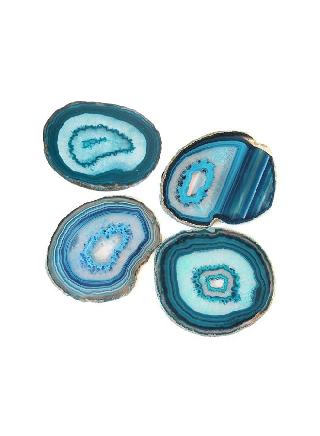 AMOYSTONE Teal Agate Coaster 3.5-4" Dyed Sliced Genuine Brazilian Aqua Agate Drink Coasters with Rubber Bumper Set of 4 - Image 1