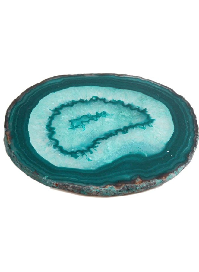 AMOYSTONE Teal Agate Coaster 3.5-4" Dyed Sliced Genuine Brazilian Aqua Agate Drink Coasters with Rubber Bumper Set of 4 - Image 3
