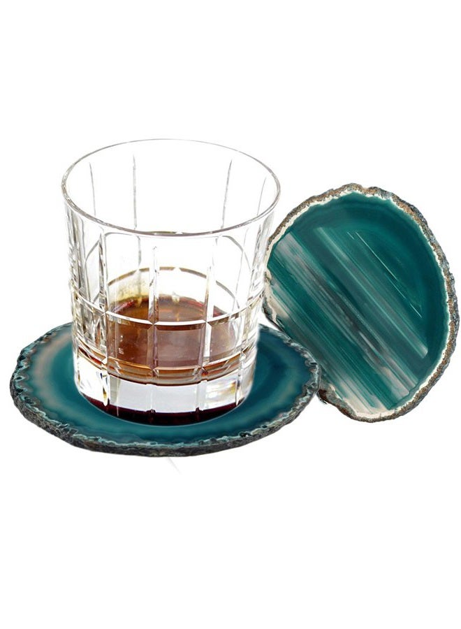 AMOYSTONE Teal Agate Coaster 3.5-4" Dyed Sliced Genuine Brazilian Aqua Agate Drink Coasters with Rubber Bumper Set of 4 - Image 4