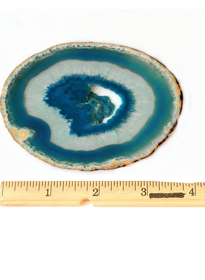 AMOYSTONE Teal Agate Coaster 3.5-4" Dyed Sliced Genuine Brazilian Aqua Agate Drink Coasters with Rubber Bumper Set of 4 - Image 5
