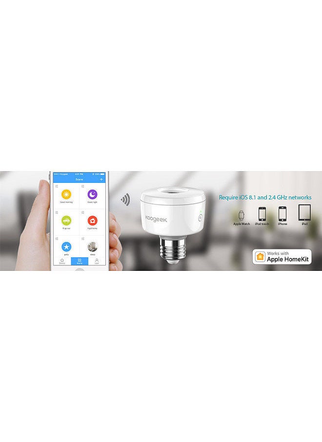 Generic - Koogeek Wi-Fi Enabled Smart Socket E26 Light Bulb Adapter Works with Apple HomeKit Support Siri Voice Control Home App Schedules Remote Control E26 Lightbulbs Monitor Power Consumption White - Image 1