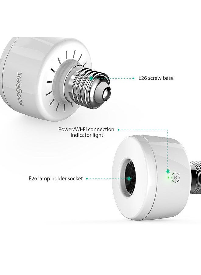 Generic - Koogeek Wi-Fi Enabled Smart Socket E26 Light Bulb Adapter Works with Apple HomeKit Support Siri Voice Control Home App Schedules Remote Control E26 Lightbulbs Monitor Power Consumption White - Image 1
