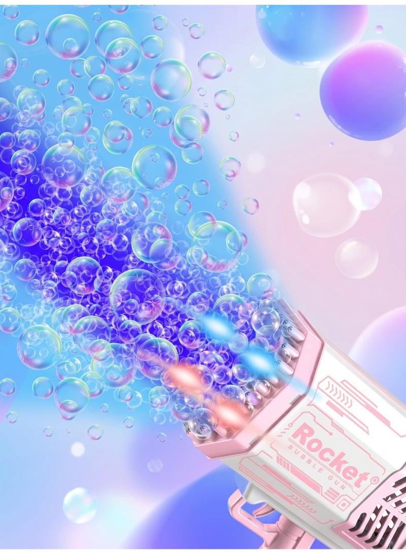 Upgraded Bubble Machine Guns, Bubble Makers with Light, Bubble Solution, 69 Holes Bubbles Machine for Kids, Summer Toy Gift for Outdoor Indoor Birthday Wedding Party - Pink Bubble Gun - Image 1
