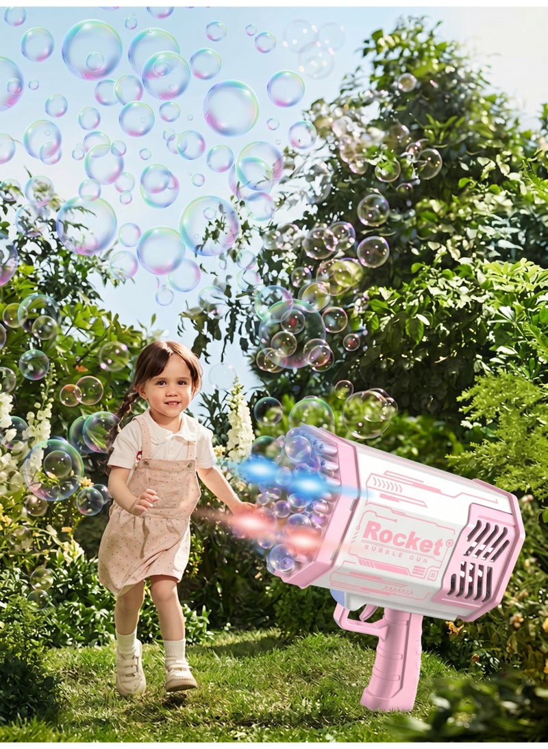 Upgraded Bubble Machine Guns, Bubble Makers with Light, Bubble Solution, 69 Holes Bubbles Machine for Kids, Summer Toy Gift for Outdoor Indoor Birthday Wedding Party - Pink Bubble Gun - Image 2