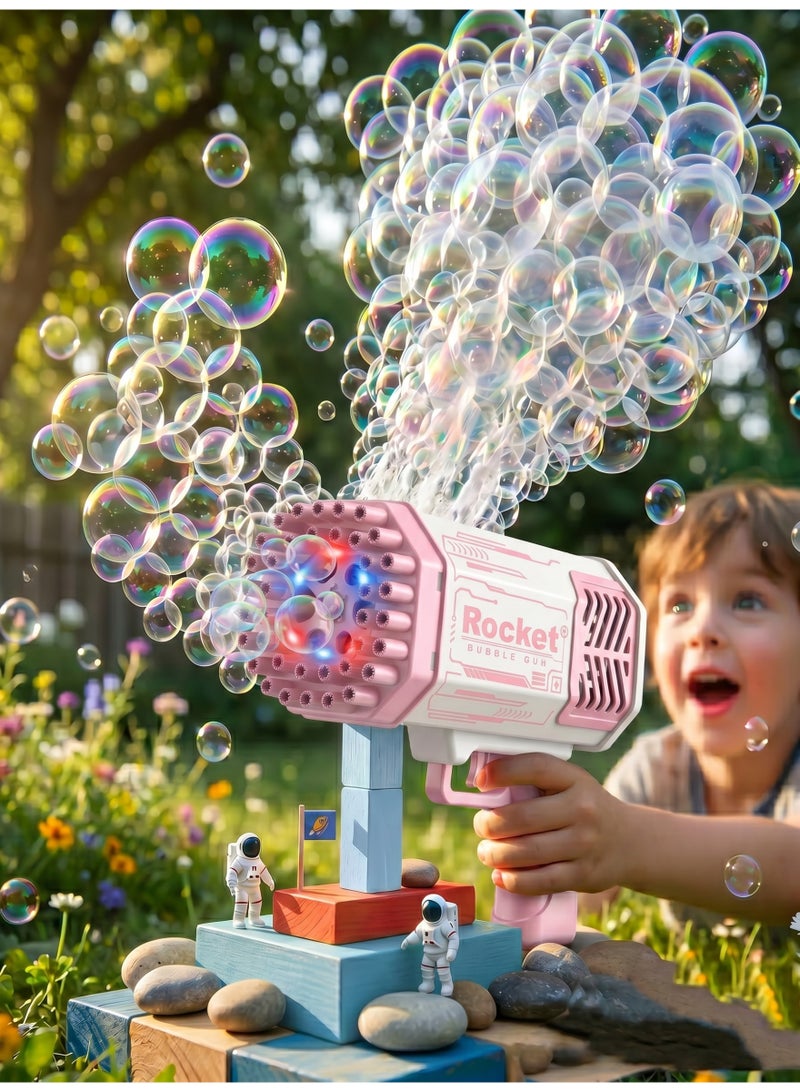 Upgraded Bubble Machine Guns, Bubble Makers with Light, Bubble Solution, 69 Holes Bubbles Machine for Kids, Summer Toy Gift for Outdoor Indoor Birthday Wedding Party - Pink Bubble Gun - Image 3