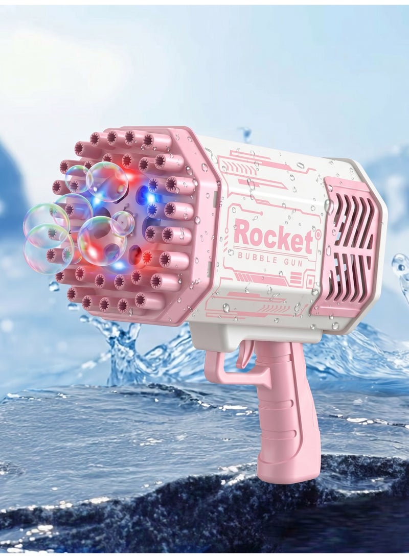 Upgraded Bubble Machine Guns, Bubble Makers with Light, Bubble Solution, 69 Holes Bubbles Machine for Kids, Summer Toy Gift for Outdoor Indoor Birthday Wedding Party - Pink Bubble Gun - Image 4
