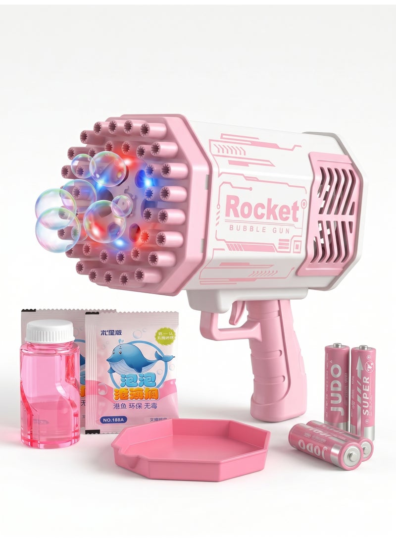 Upgraded Bubble Machine Guns, Bubble Makers with Light, Bubble Solution, 69 Holes Bubbles Machine for Kids, Summer Toy Gift for Outdoor Indoor Birthday Wedding Party - Pink Bubble Gun - Image 5