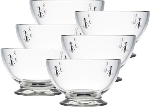 La Rochère La Rochere Bee Glass Bowl Set of 6 – Classic French Clear Glass Dinner Bowls with Embossed Bee Emblem – Elegant and Versatile Soup, Cereal, and Salad Bowls for Entertaining or Everyday Use (21 Oz) - Image 1