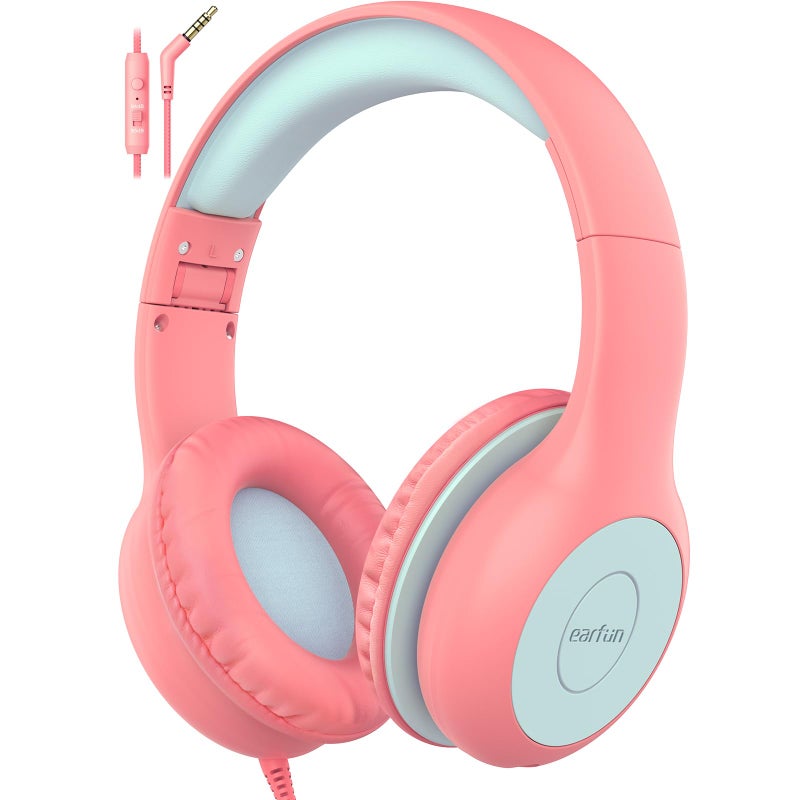 EarFun Kids Headphones Wired with Microphone, 85/94dB Volume Limit Headphones for Kids, Portable Wired Headphone with Shareport, Stereo Sound Foldable Headset for School/Tablet/iPad/Kindle Pink - Image 1