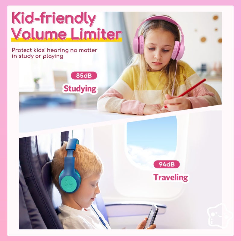 EarFun Kids Headphones Wired with Microphone, 85/94dB Volume Limit Headphones for Kids, Portable Wired Headphone with Shareport, Stereo Sound Foldable Headset for School/Tablet/iPad/Kindle Pink - Image 5