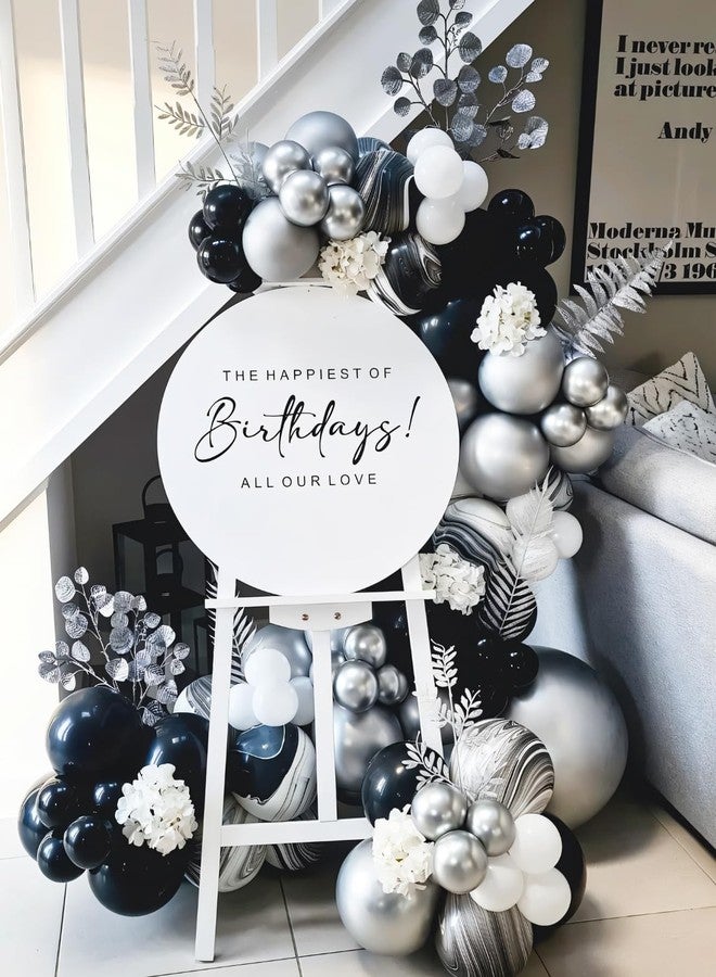 Haolongfa Black and Silver Balloons Garland Arch Kit,135pcs 18/12/10/5 Inch Black White Silver Confetti Latex Balloons for Birthday Anniversary Graduation Bachelorette Wedding Party Decorations - Image 2