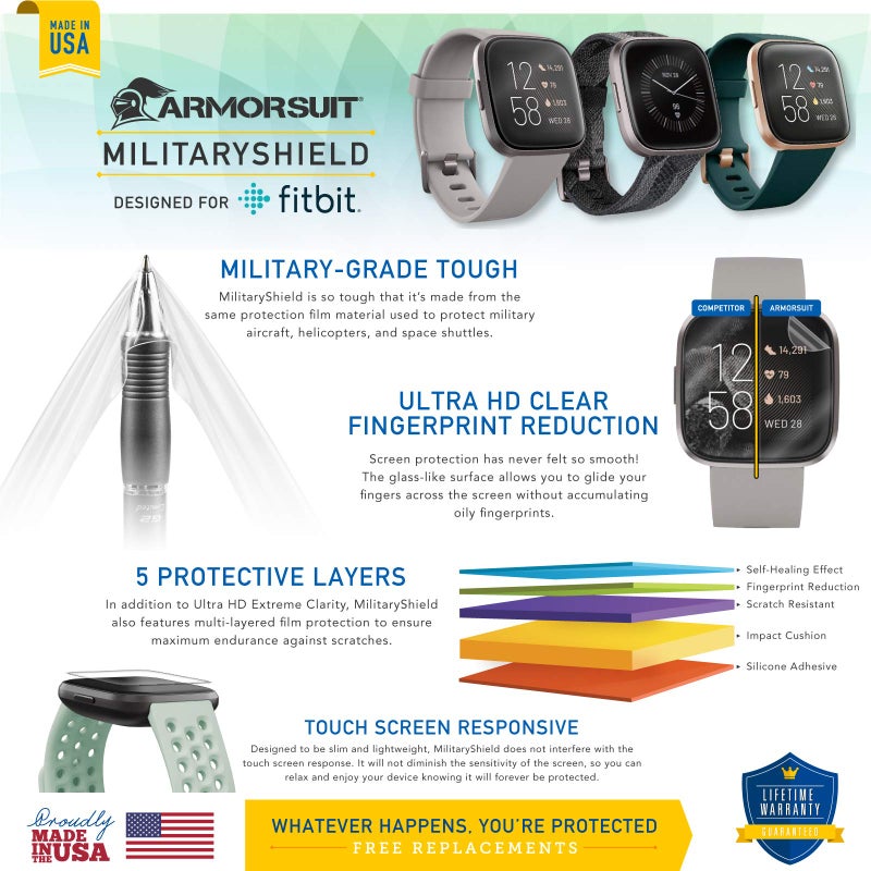 ArmorSuit MilitaryShield Screen Protector Compatible with Fitbit Versa 2 (6 Pack) Max Coverage Anti-Bubble HD Clear Film - Image 2