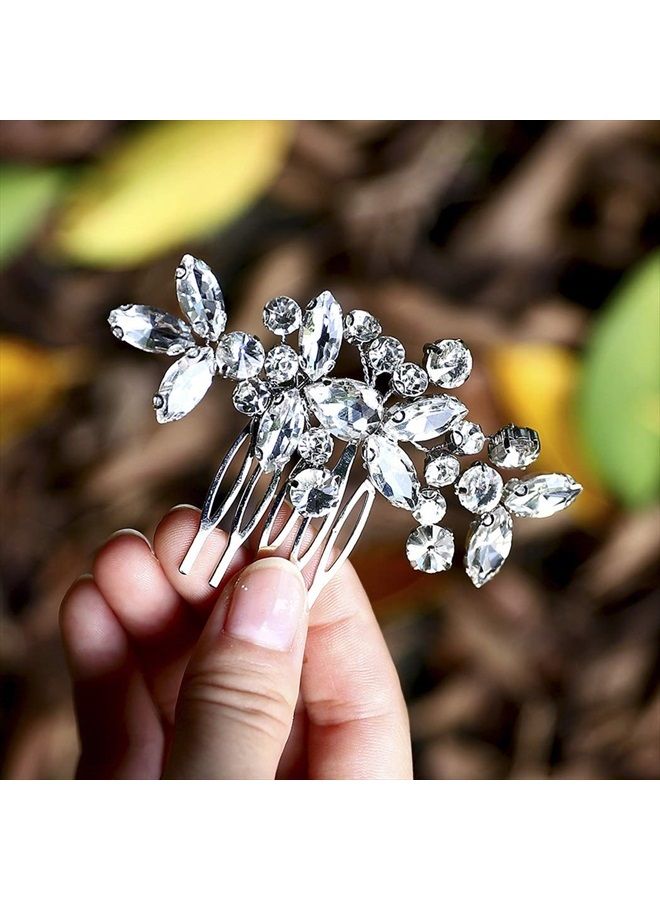 Unicra Bride Wedding Hair Combs Silver Delicate Opal Crystal Bridal Headpieces Rhinestone Hair Accessories for Women and Girls (A-Silver) - Image 1