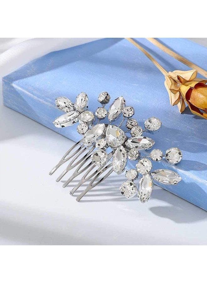 Unicra Bride Wedding Hair Combs Silver Delicate Opal Crystal Bridal Headpieces Rhinestone Hair Accessories for Women and Girls (A-Silver) - Image 4