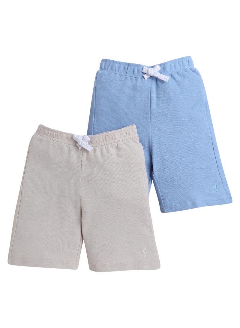 Victor and Jane Junior Boys Everyday Casual, Lace-Up and Elasticated Waist Shorts - Beige and Light Blue- Pack of 2 - Image 2