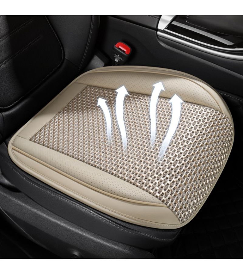 Breathable Car Seat Cushion Beige Non Slip Summer Cooling Pad Universal - Image 1