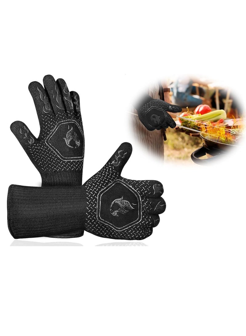 Meetion MEETION 1Pair of BBQ Grill Gloves Heat Resistant: 1472℉ High Temp Resistance Fireproof Glove for Grilling Smoking Barbecue - Washable Long Oven Mitts Extreme Hot Proof Mitts for Kitchen Cooking Baking  - Image 1