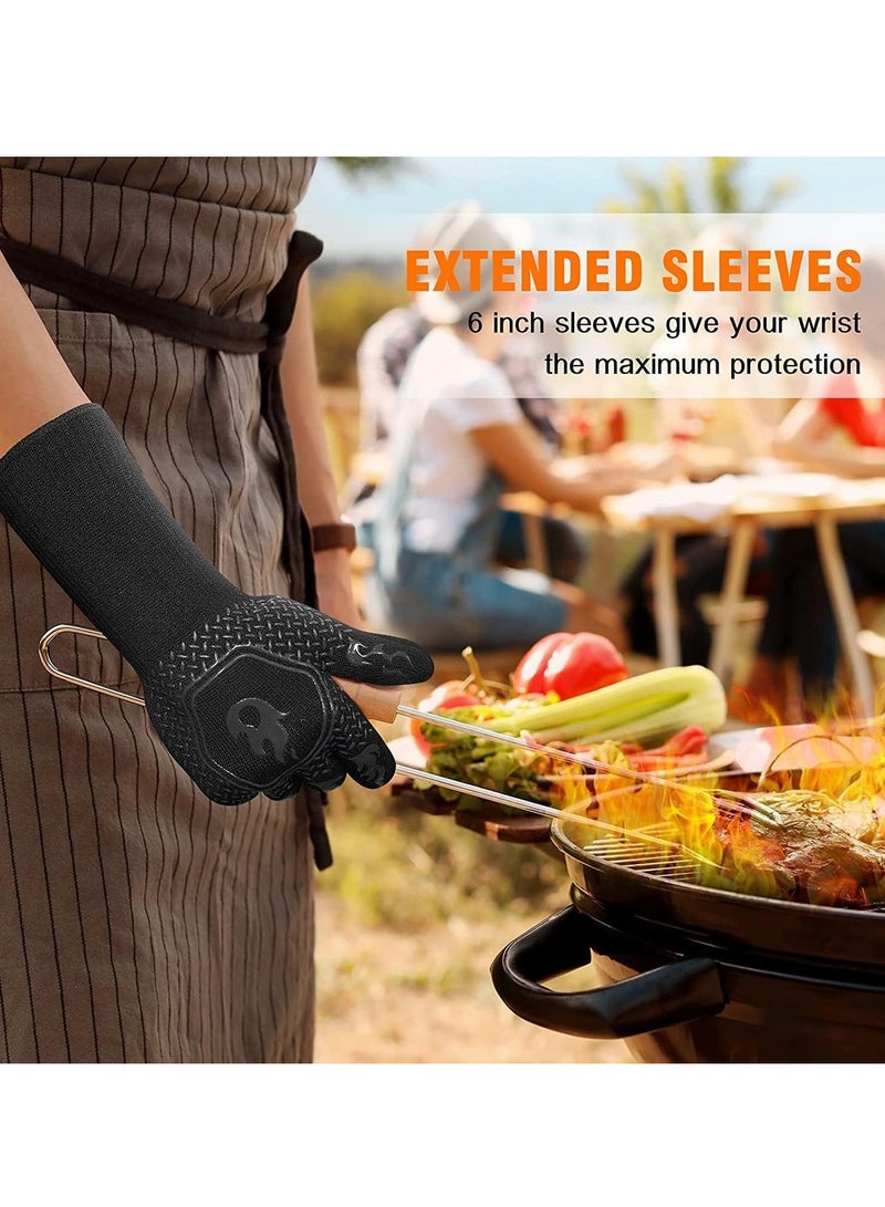 Meetion MEETION 1Pair of BBQ Grill Gloves Heat Resistant: 1472℉ High Temp Resistance Fireproof Glove for Grilling Smoking Barbecue - Washable Long Oven Mitts Extreme Hot Proof Mitts for Kitchen Cooking Baking  - Image 2