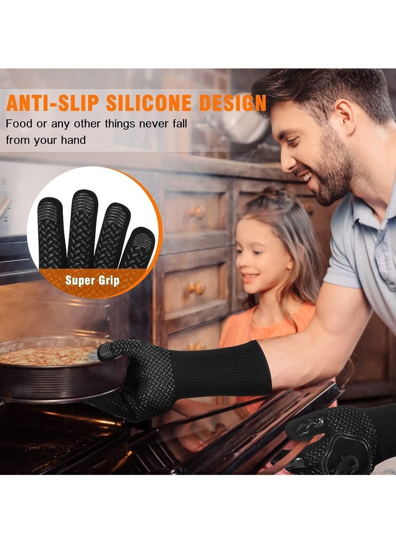 Meetion MEETION 1Pair of BBQ Grill Gloves Heat Resistant: 1472℉ High Temp Resistance Fireproof Glove for Grilling Smoking Barbecue - Washable Long Oven Mitts Extreme Hot Proof Mitts for Kitchen Cooking Baking  - Image 3