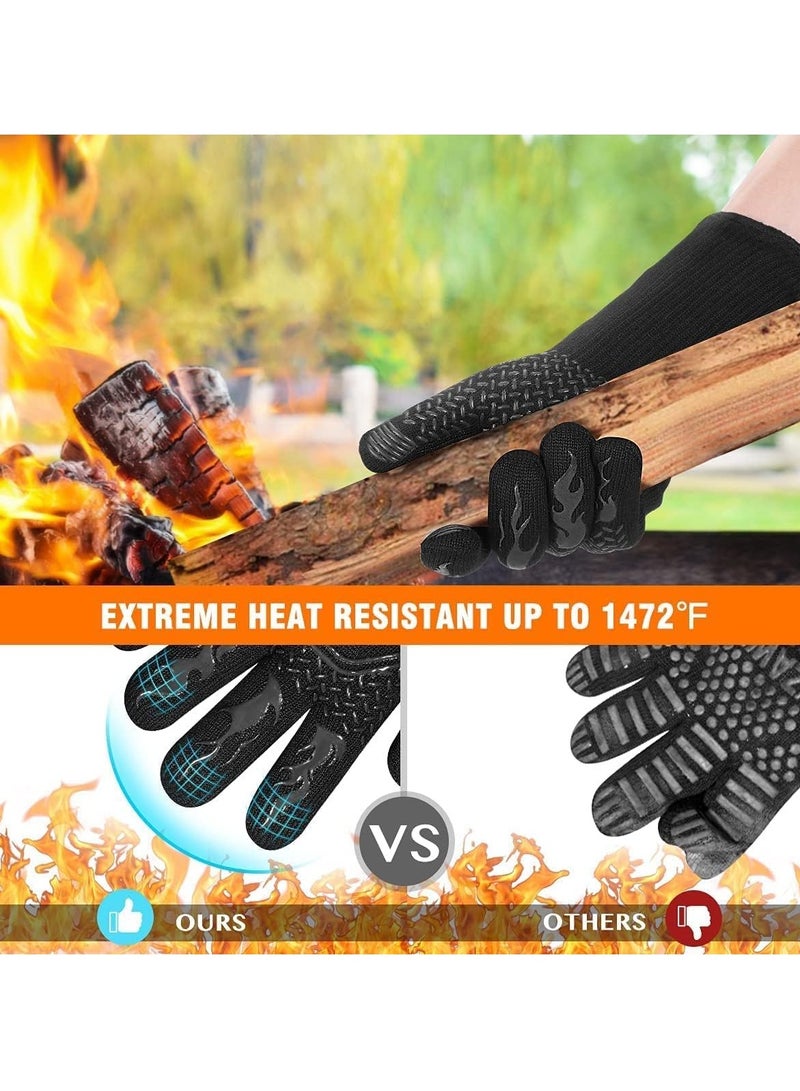 Meetion MEETION 1Pair of BBQ Grill Gloves Heat Resistant: 1472℉ High Temp Resistance Fireproof Glove for Grilling Smoking Barbecue - Washable Long Oven Mitts Extreme Hot Proof Mitts for Kitchen Cooking Baking  - Image 4