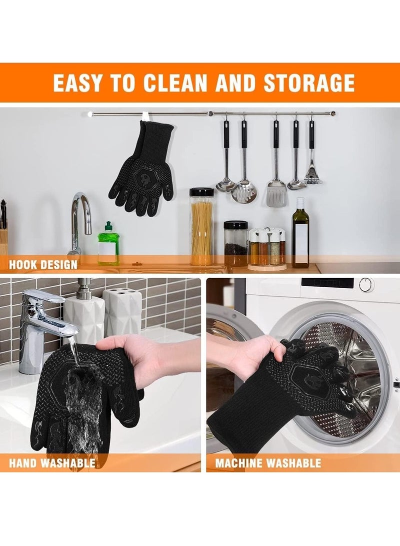 Meetion MEETION 1Pair of BBQ Grill Gloves Heat Resistant: 1472℉ High Temp Resistance Fireproof Glove for Grilling Smoking Barbecue - Washable Long Oven Mitts Extreme Hot Proof Mitts for Kitchen Cooking Baking  - Image 5