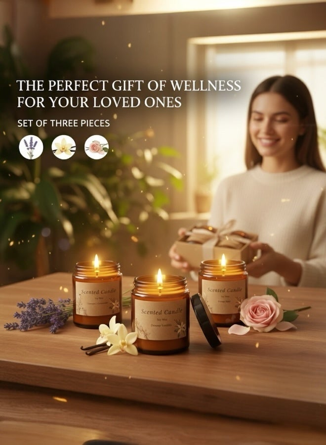 Lifenpure 3 Pcs Scented Jar Candles  Soy Wax for Aromatherapy Dreamy Vanilla Castle Rose French Cades &Lavender - Image 4