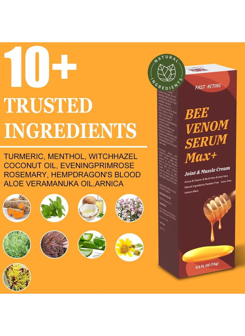 FAST 4PACK Natural Organic Bee Venom Muscle Joint Cream, Extra Strength Muscle & Joints Caring Ointment 15g*4 - Image 4