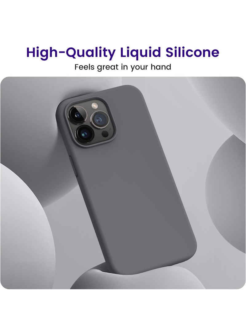 جراب متوافق مع iPhone 13 Pro Max مقاس 6.5 بوصة، جراب هاتف نحيف من السيليكون السائل مكون من 4 طبقات من المطاط الهلامي الناعم المقاوم للصدمات مع بطانة من الألياف الدقيقة المضادة للخدش (رمادي غامق) - Image 2