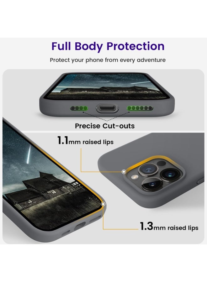 جراب متوافق مع iPhone 13 Pro Max مقاس 6.5 بوصة، جراب هاتف نحيف من السيليكون السائل مكون من 4 طبقات من المطاط الهلامي الناعم المقاوم للصدمات مع بطانة من الألياف الدقيقة المضادة للخدش (رمادي غامق) - Image 3