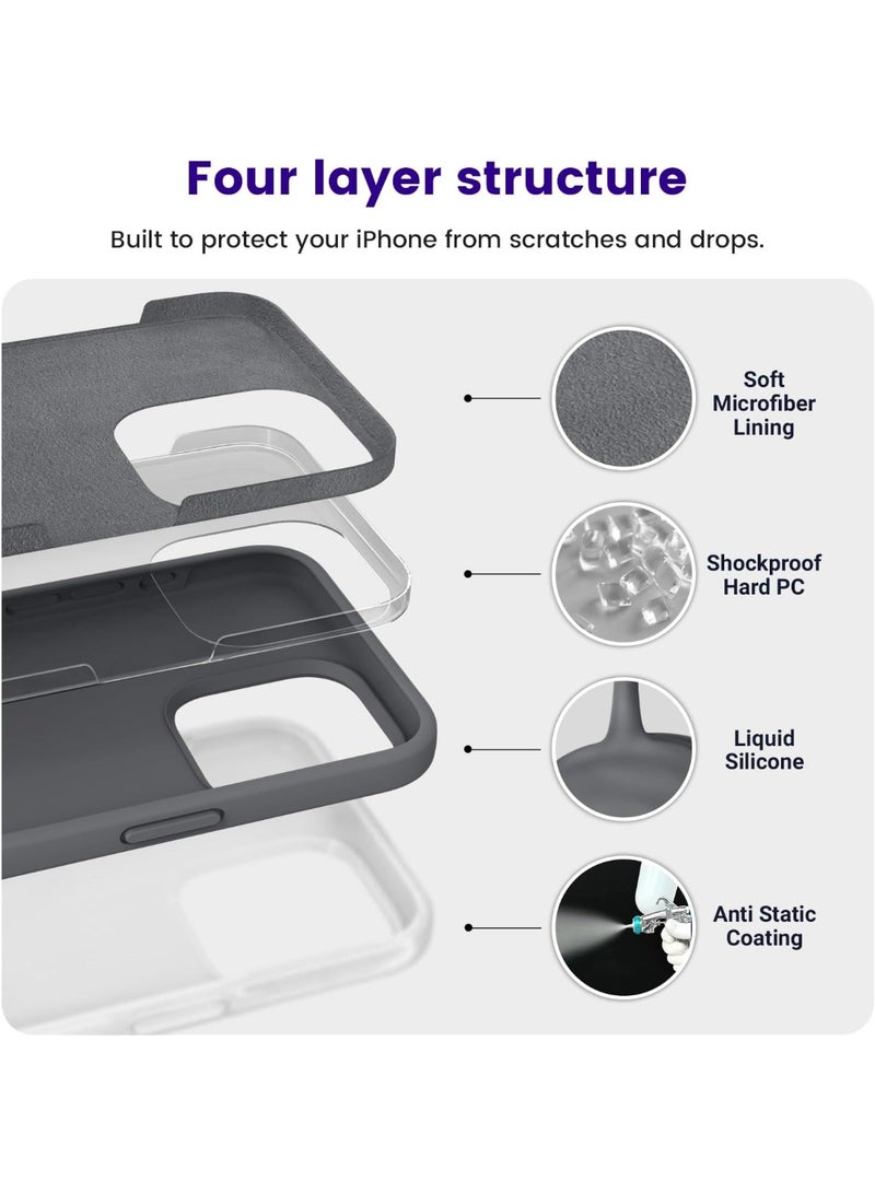 جراب متوافق مع iPhone 13 Pro Max مقاس 6.5 بوصة، جراب هاتف نحيف من السيليكون السائل مكون من 4 طبقات من المطاط الهلامي الناعم المقاوم للصدمات مع بطانة من الألياف الدقيقة المضادة للخدش (رمادي غامق) - Image 4