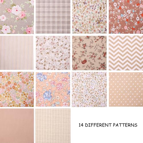 Hanjunzhao 14 Fat Quarters Bundles 18x22 inch PreCut Cotton Quilting Fabric Squares Floral Print Quarter Yard Fabric for Sewing Quilting Patchwork and DIY Crafts Coffee Series - Image 3